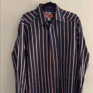 Robert Graham Blue and Gray Casual Button Down Shirt